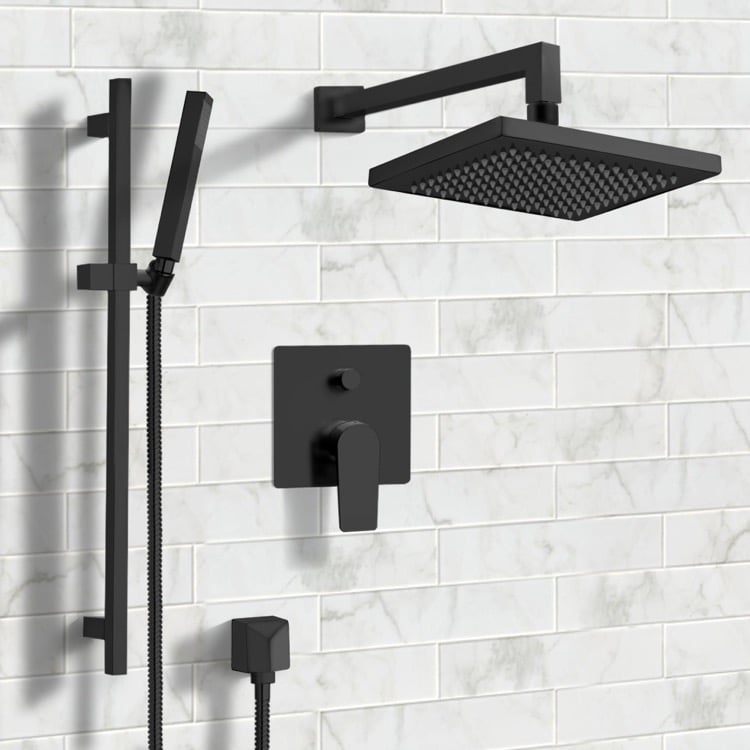Shower Faucet, Remer SFR42, Matte Black Shower System with 8 Inch Rain Shower Head and Hand Shower